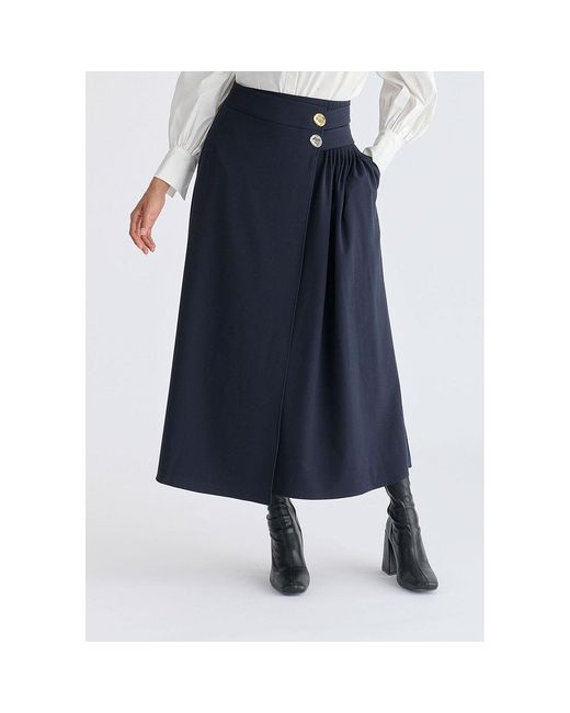 Paisie Blue Wrap Midi Skirt With Pleated Detail