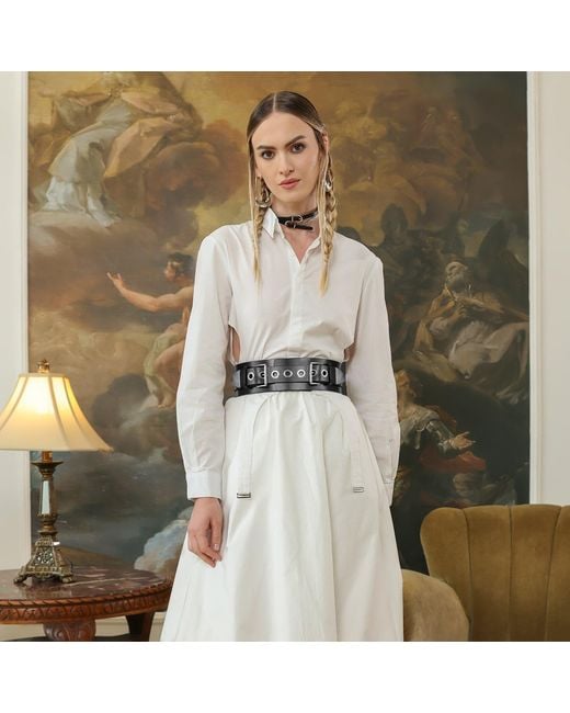 Haute Cuir Black Eyeleted Wide Leather Belt