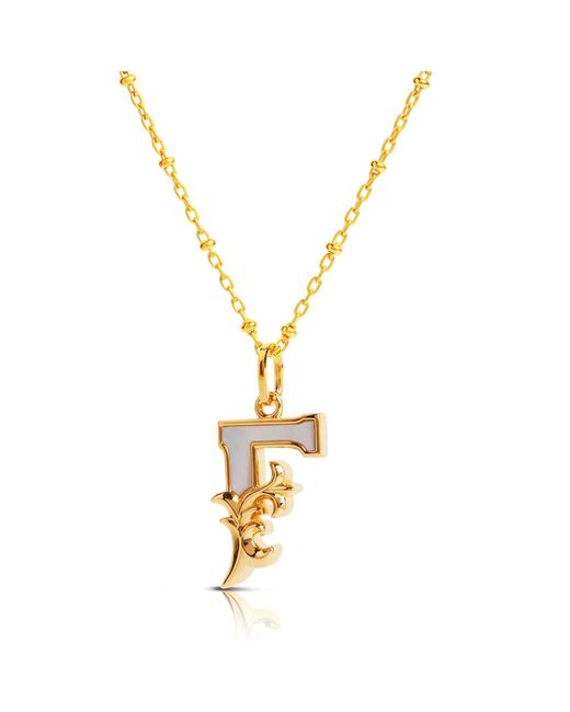 Kasun Metallic Plated F Initial Necklace With Mother Of Pearl