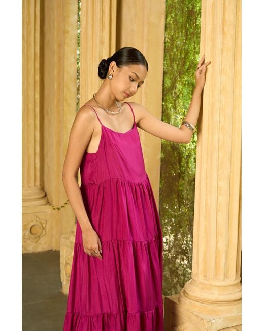 Silk and Bears Purple Valentina 100% Silk Tiered Maxi Dress — Habotai Silk
