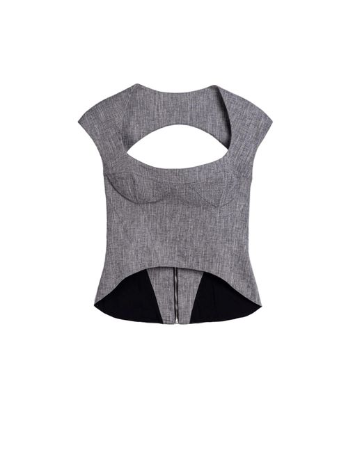Nocturne Gray Open-Back Tailored Top
