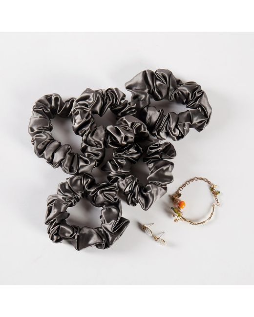 Soft Strokes Silk Black Pure Mulberry Silk Regular Scrunchie Set Of Five