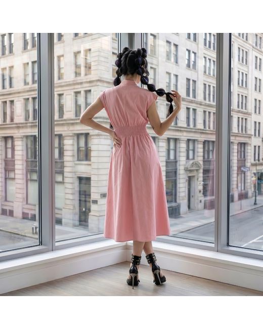 Modenaire Pink Zip Front Midi Dress Refined Silhouette