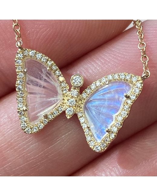 KAMARIA Metallic Mini Moonstone Butterfly Necklace With Diamonds