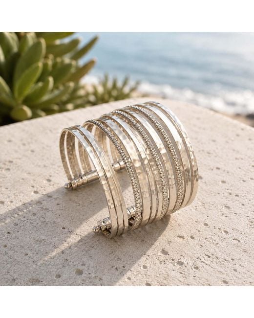 Rare Matters Jewelry Metallic Artisan Hammered Multi Wire Statement Cuff