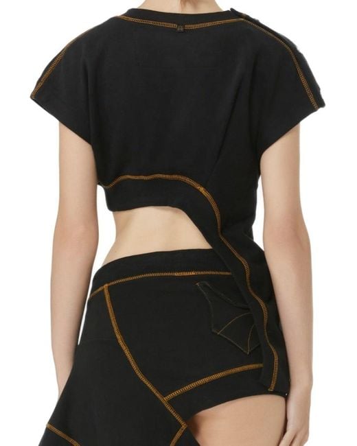 Gao Republic Black Tank Top Fitted Asymmetric Panelled Jersey