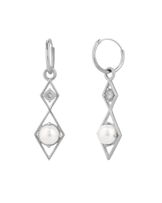Spero London Metallic Sterling Rhombus 3D Pearl Earrings