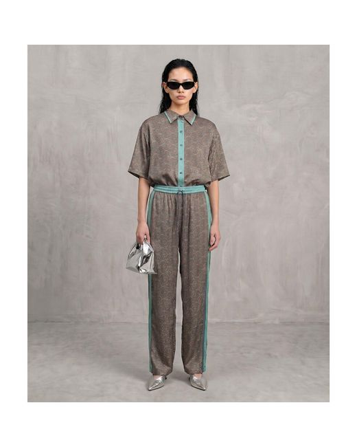 Monzlapur New York Gray Paisley Motif Pant With Stripe- Mint
