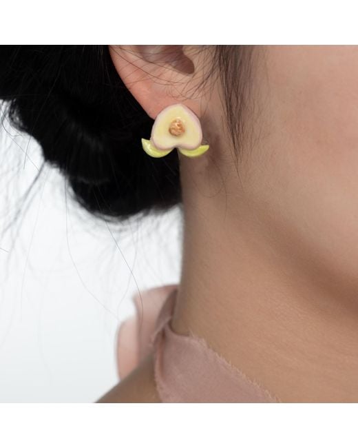 H2 Studio Pink Peach It Surreal Non-Symmetrical Peach And Leaves Earrings Piercing