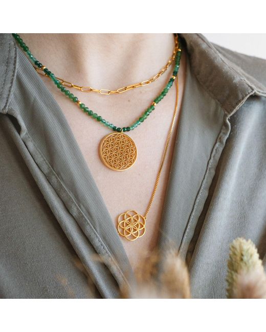 Seven Saints Metallic Joy And Prosperity Flower Of Life Necklace, Aventurine, Spinel, Chrysoprase, All Gender