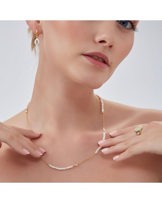 Spero London Metallic Baroque Irregular Pearl Jewelled Sterling Chain Necklace