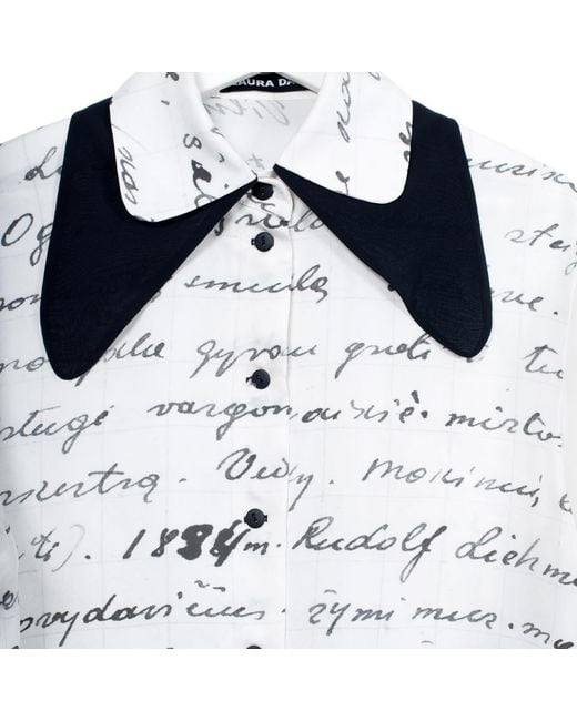 Laura Daili White Heritage Script Silk Shirt