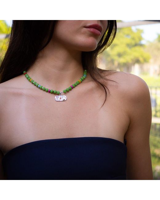 Ebru Jewelry Metallic Sacred Symbols Pendant Colorful Protection Choker Necklace