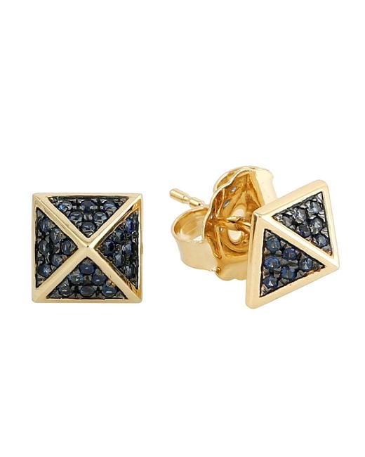 Artisan Metallic Sapphire Pyramid Stud Earrings