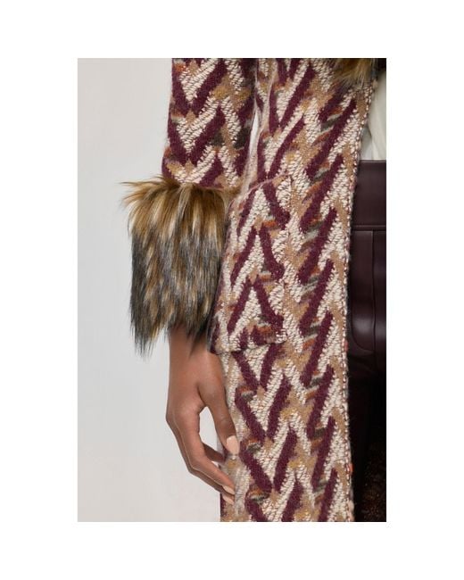 The Extreme Collection Brown Long Knit Coat With Faux Fur Flavia