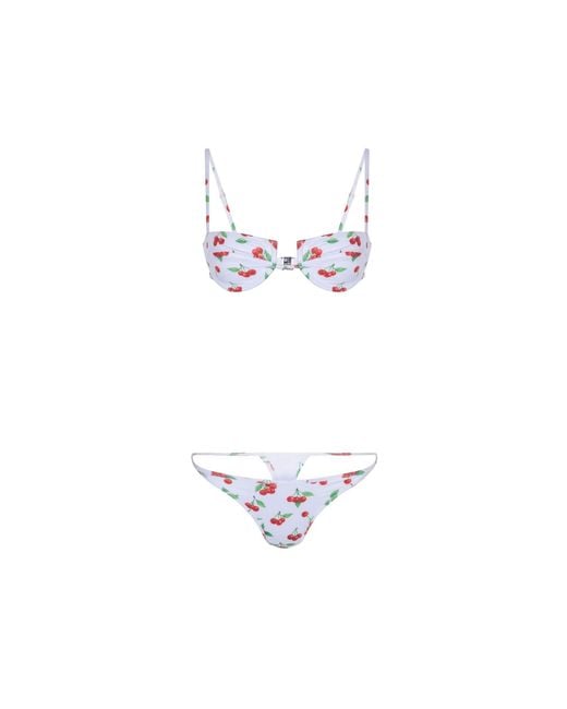 The Delarose Sisters White Cherry Print Bikini G-String Set