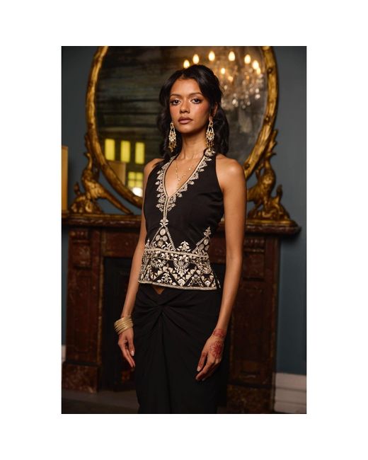 International Appeal Black Embroidered Tailored Vest