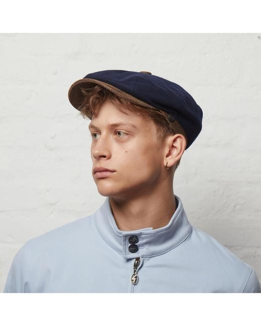 Dasmarca Hats Blue Eden Wool Newsboy Bakerboy Peaky Cap With Leather Visor Peak for men