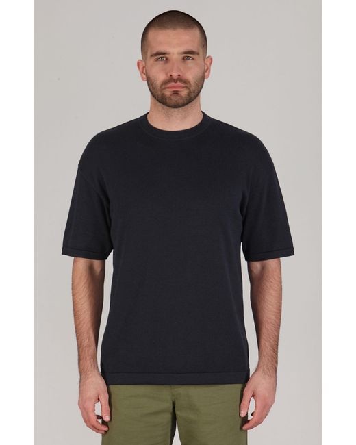 Paul James Knitwear Blue Lightweight Cotton Ewan Oversized Knitted T-Shirt for men