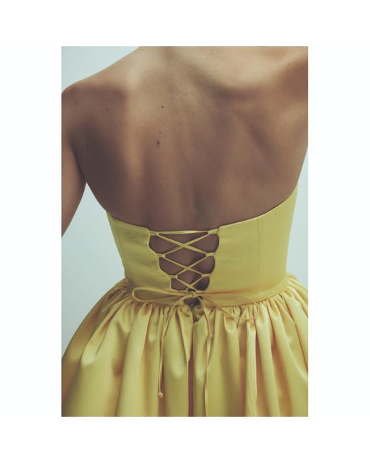 NAZLI CEREN Yellow Sibby Strapless Satin Mini Dress In Marigold