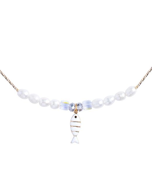 My Little Nature Metallic Freshwater Pearls Necklace With Sardine