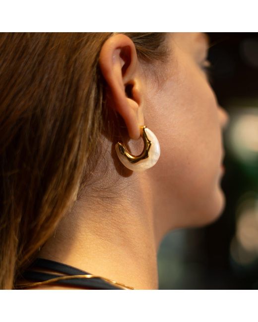 Ebru Jewelry White Luminous Wave Resin & Hoop Earrings