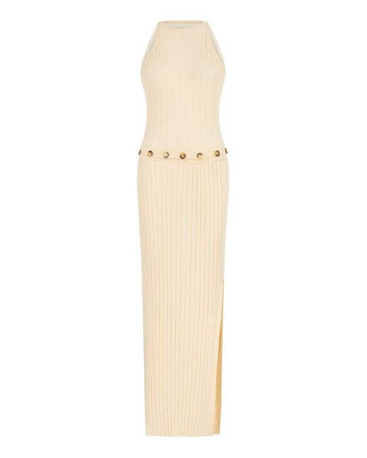 Nocturne Natural Ribbed Dress With Slits