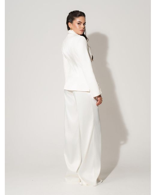 Tia Dorraine White Modern Power Tailored Asymmetric Suit – Pearl