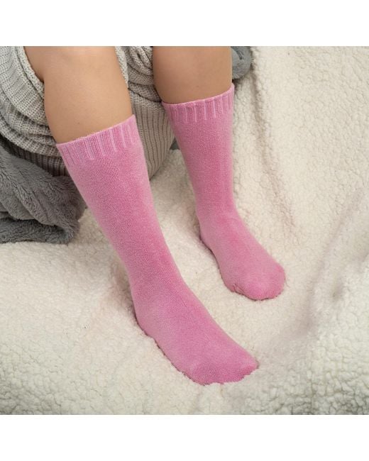 Peper Harow - Made in England Pink Ribbed Cuff Bed Socks