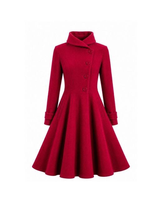 Nikka Place Red Wool Princess Buttoned Coat With Pockets