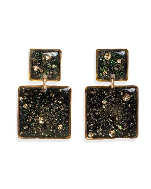 Kate Koel Green Statement Squares Galaxy Earrings