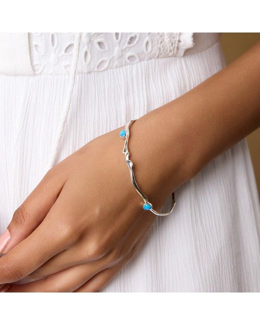 Isla Silver White Dainty Trio Opal Bangle