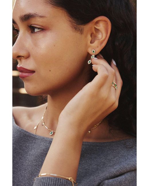 Jewelbird Green Emerald & Diamond Marquise Drop Earrings