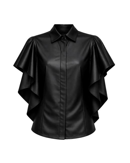 Julia Allert Black Draped Faux Leather Shirt –