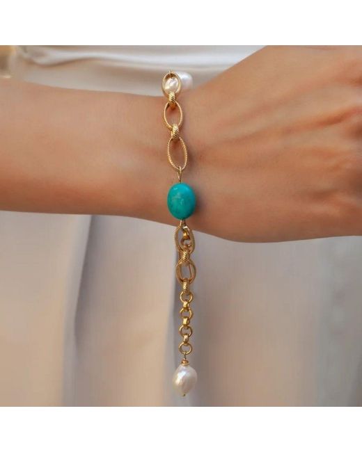 LINYA JEWELLERY Metallic Belz Pearl Chain Bracelet