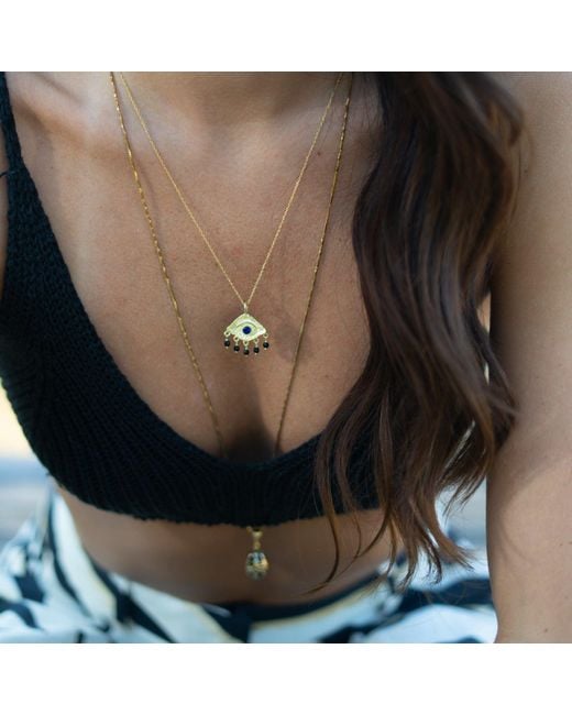 Ebru Jewelry Metallic Sapphire Eye Horizon Onyx Necklace