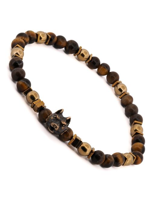 Ebru Jewelry Brown Freedom Wolf Tiger's Eye Stone Bracelet for men