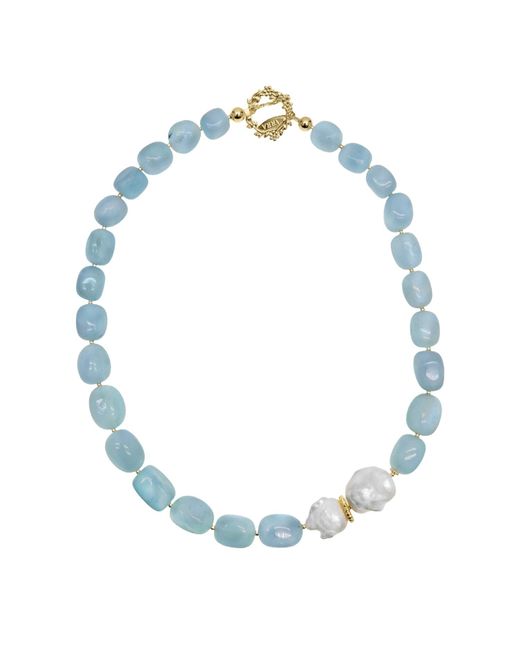 Farra Blue nugget Aquamarine With Natural Baroque Pearls Necklace