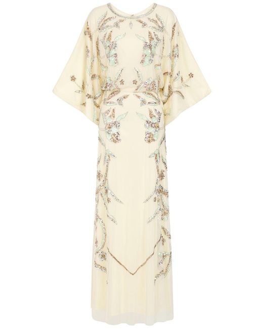Frock and Frill Natural Neutrals Suvi Embellished Maxi Dress