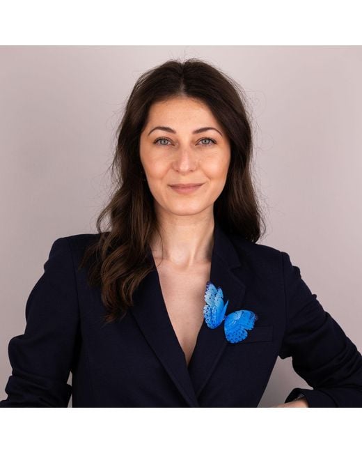 Oana Savu Blue Versatile Large Silk Butterfly Brooch Pin With Pin
