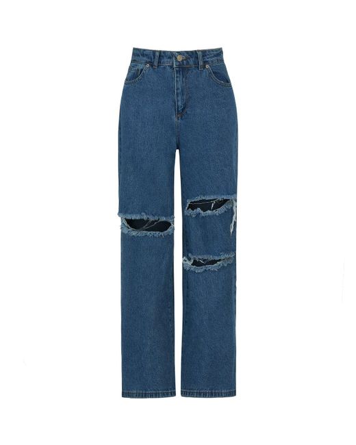Nocturne Blue High-waisted Ripped Jeans
