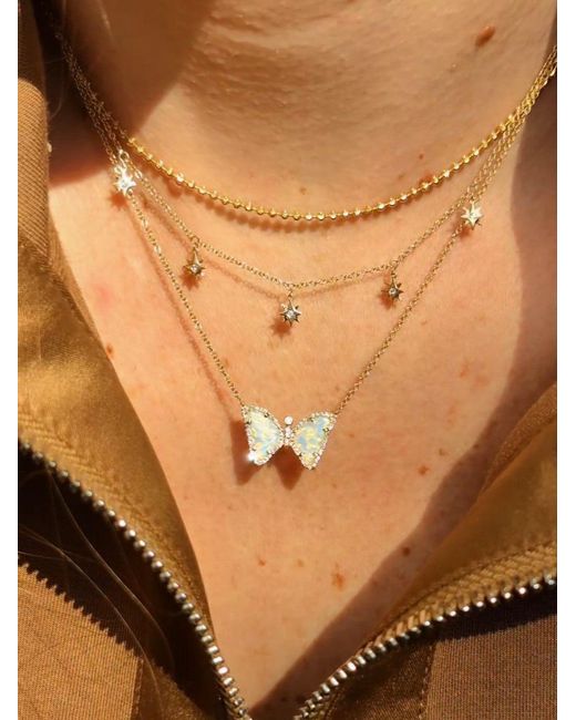 KAMARIA Metallic Mini Opal Butterfly Necklace With Diamonds