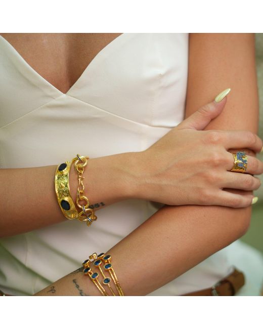 Ebru Jewelry Metallic Cleopatra Sapphire Gemstone & Antique Cuff Bracelet