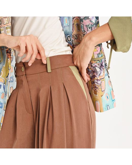 Lalipop Design Brown Neutrals Tencel Blend Relaxed Wide-Leg Pants