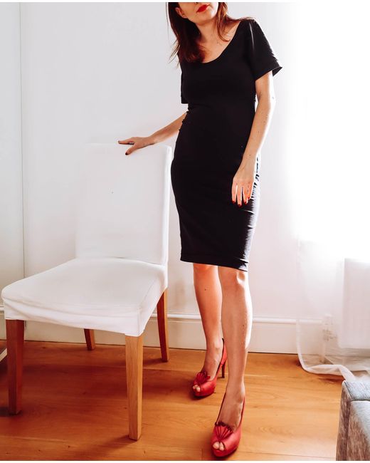 Sophie Cameron Davies Black Lace Back Jersey Midi Dress