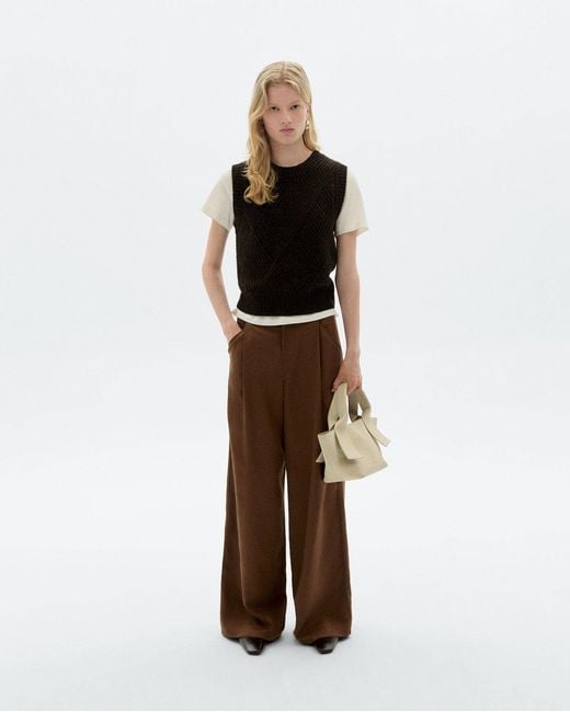 Thinking Mu Brown Wide Leg Pleat Molly Pants