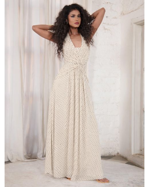 Rose & Nancy White Neutrals Sophi Polka Dot Print Halter Neck Maxi Dress