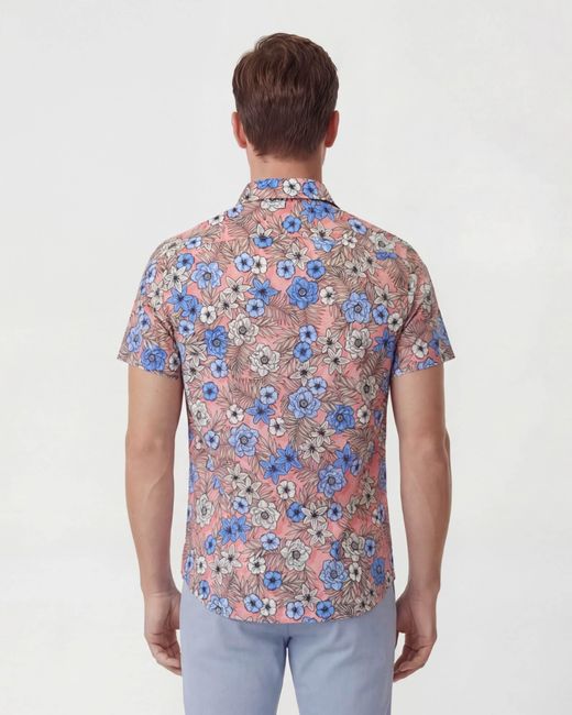 Lords of Harlech Blue Scott Tropical Mix Coral Printed Button Up Shirt for men