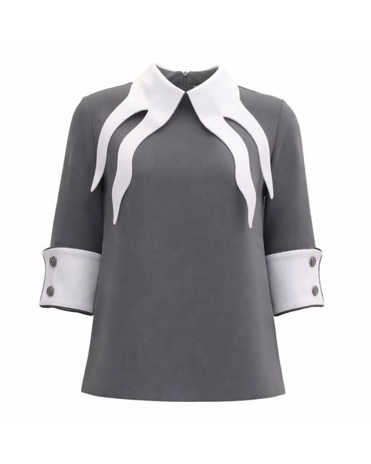 Julia Allert Gray Semi-Formal Blouse With Double Contrasting Details