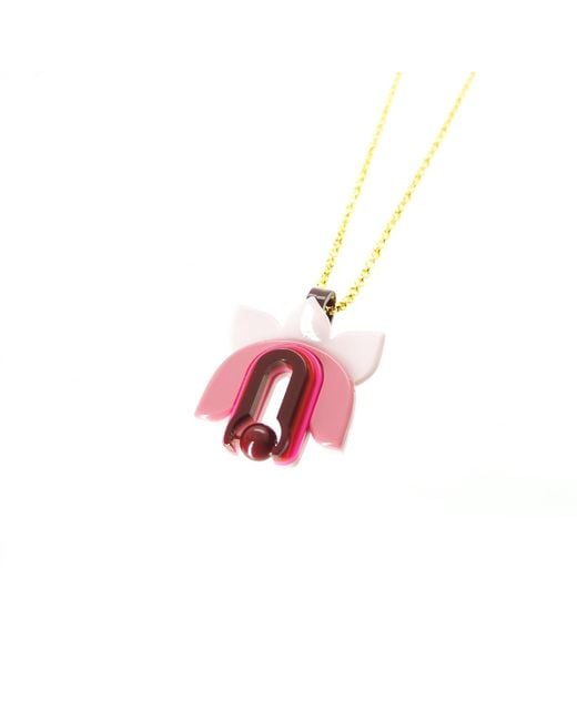 Gissa Bicalho Pink Acrylic Handmade Necklace Chain Lilium